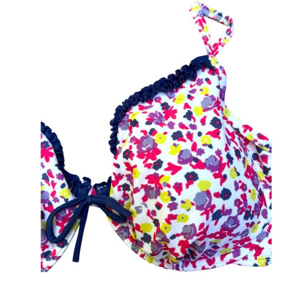 Boden Floral Ruffle Bikini Set | Sz 36B top, 8 bottoms | Blue, Purple, Yellow - Picture 3 of 12
